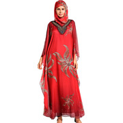 Шифоновое мусульманское платье красного цвета с узорами